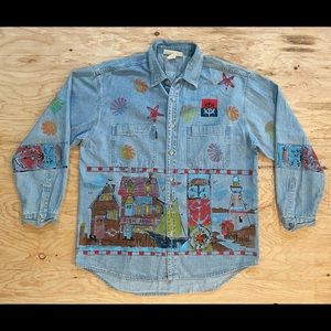 1990s hand-painted art on USA made Denim - Large - 1 of 1